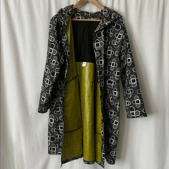 Gudrun Sjoden Abstract Black and White Hooded Trench Coat Jacket **Size M** 🌺🌺 - Picture 2 of 5